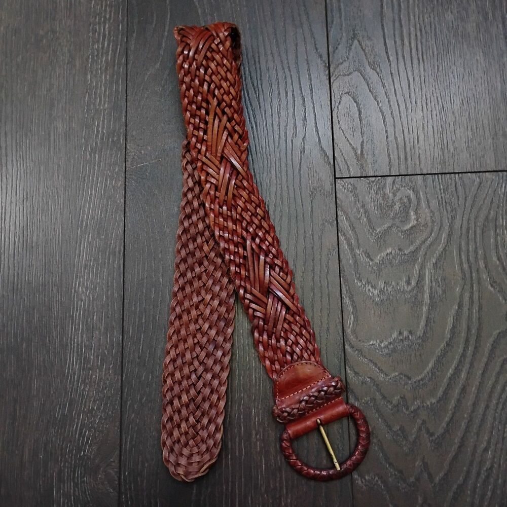 Vintage Harolds Womens Belt S Brown Braided Woven Leather Wide Country Western